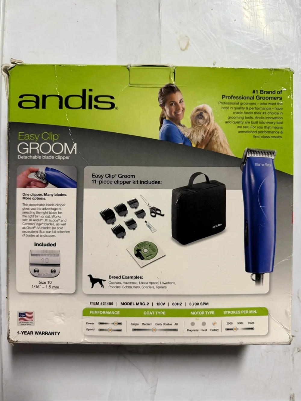 Andis Easy Clip Groom Detachable Blade Clipper - Blue and Green Box
